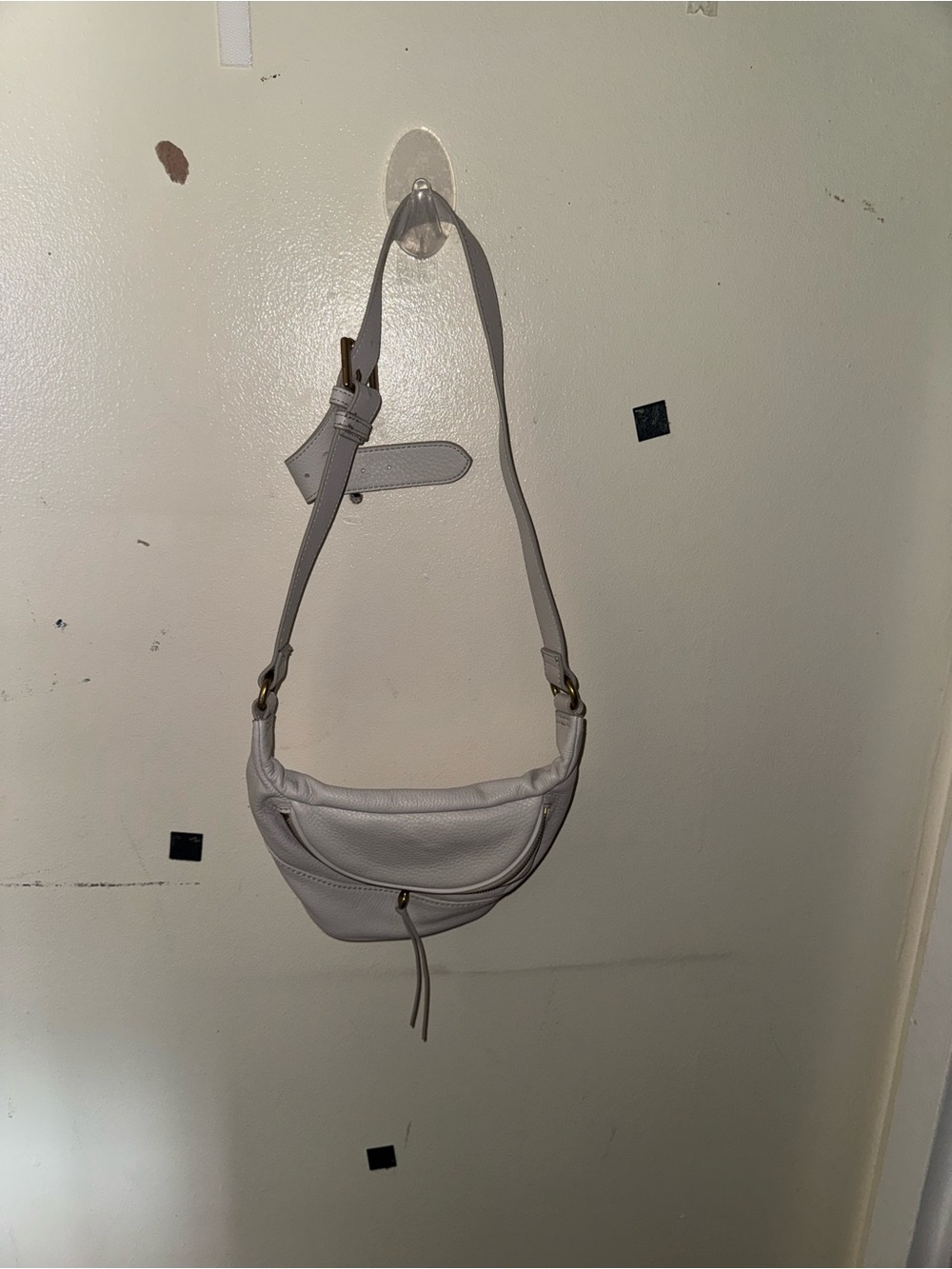 HOBO White Pebbled Leather Crossbody Crescent Bag